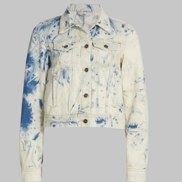 Free People Rumors Stylish Women's White Tie Dye Denim Jacket Size L - Picture 7 of 8